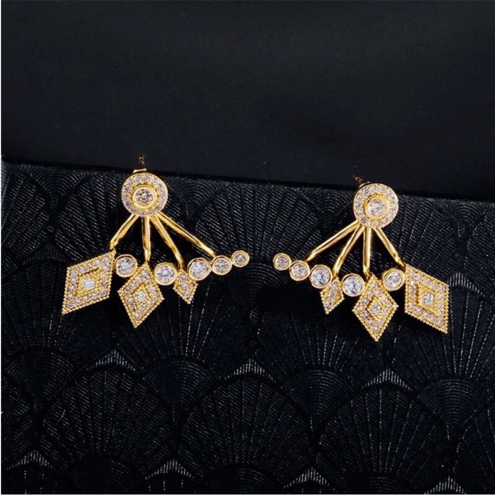 “Angel of Mine” Luxury Diamond Rhinestone Climber Gold Silver Stud Sexy Earrings - Picture 7 of 9